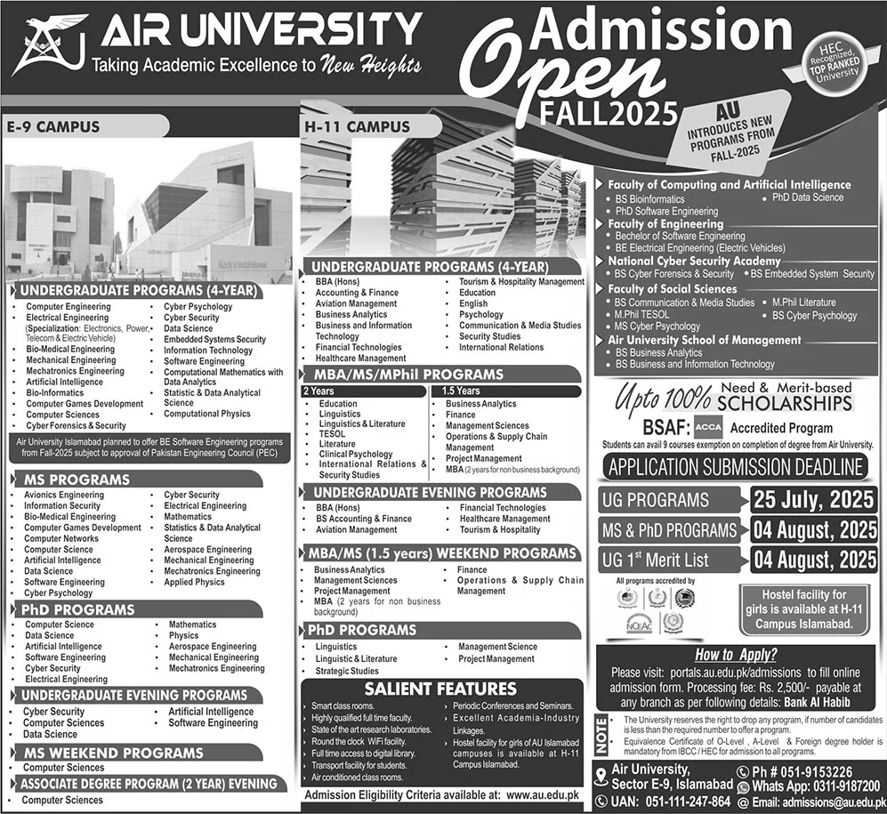 Admission Open in Air University Islamabad